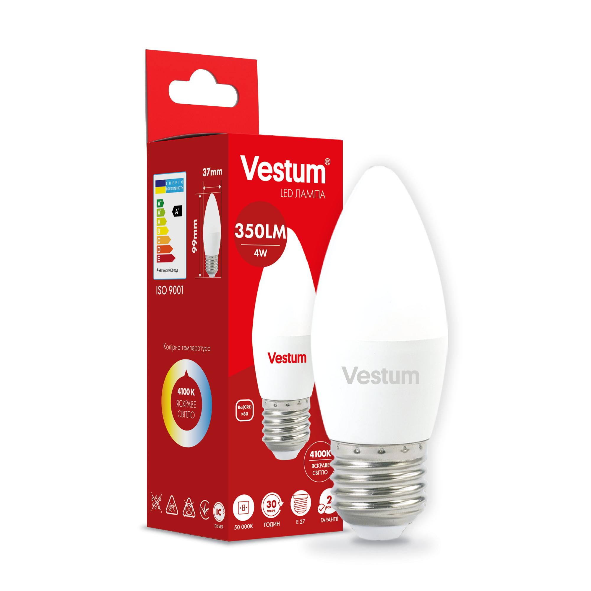 Світлодіодна лампа Vestum C37 4W 4100K 220V E27 1-VS-1305